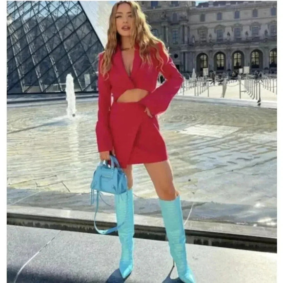 ZARA CUT OUT BLAZER MINI DRESS Raspberry Small Blogger Favorite Pink Coc… - Picture 4 of 16